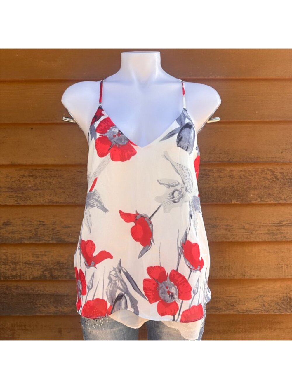 Liberty Sage Floral Print Chiffon Tank Top With Spaghetti Straps & Racerback - W